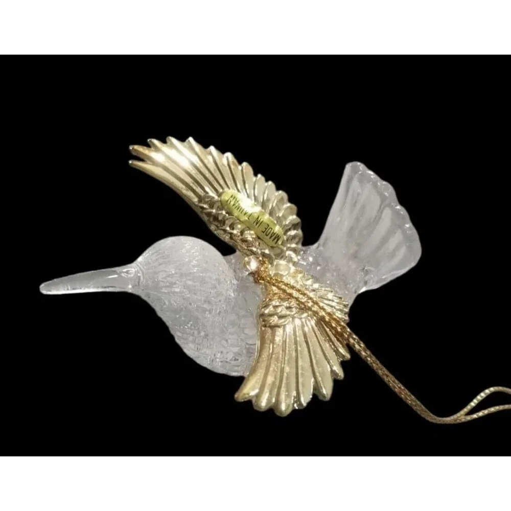 Vintage Acrylic Lucite Hummingbird Christmas Ornament Lot Clear Gold Taiwan 2.5